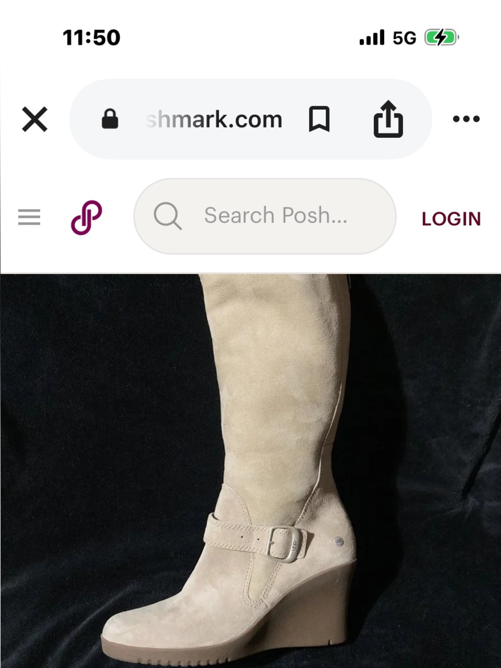 UGG Cream Suede Knee-High Wedge Boots with Ankle Strap